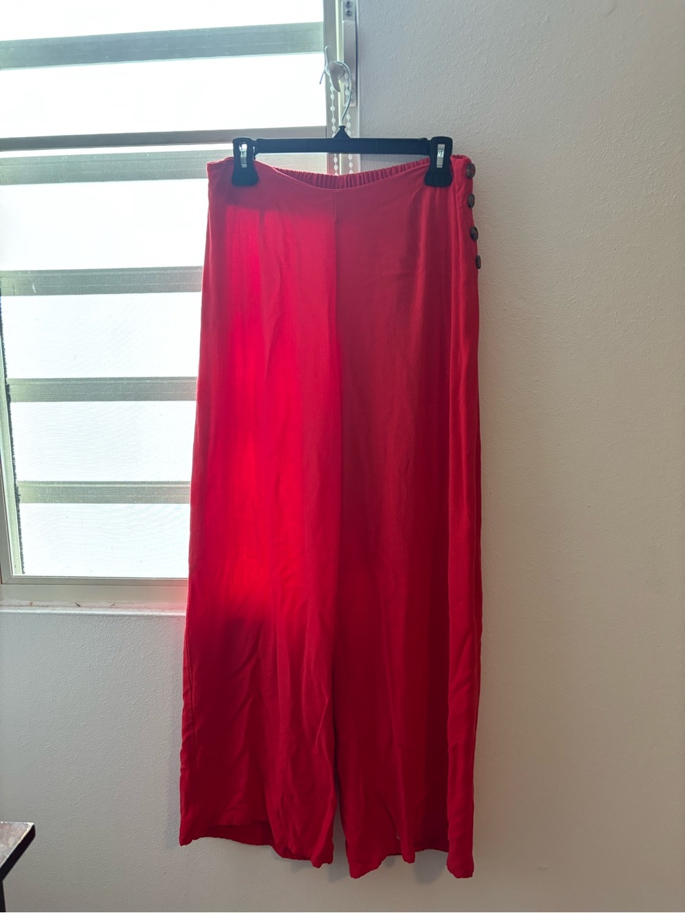 Sienna Sky Bold Red Maxi Pants with Side Button Detail